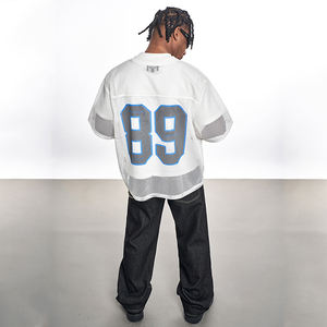 Camiseta Deportiva de Fútbol Retro Americana Vintage de Lujo Personalizada, Estilo Holgado con Hombros Caídos, Estampado Gráfico de Letras Grandes, Tejido de Seda - Product Image 4