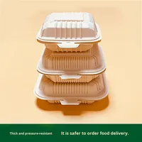 Boîte à lunch carrée en plastique jetable écologique et biodégradable, compatible micro-ondes, style américain, pour restauration rapide