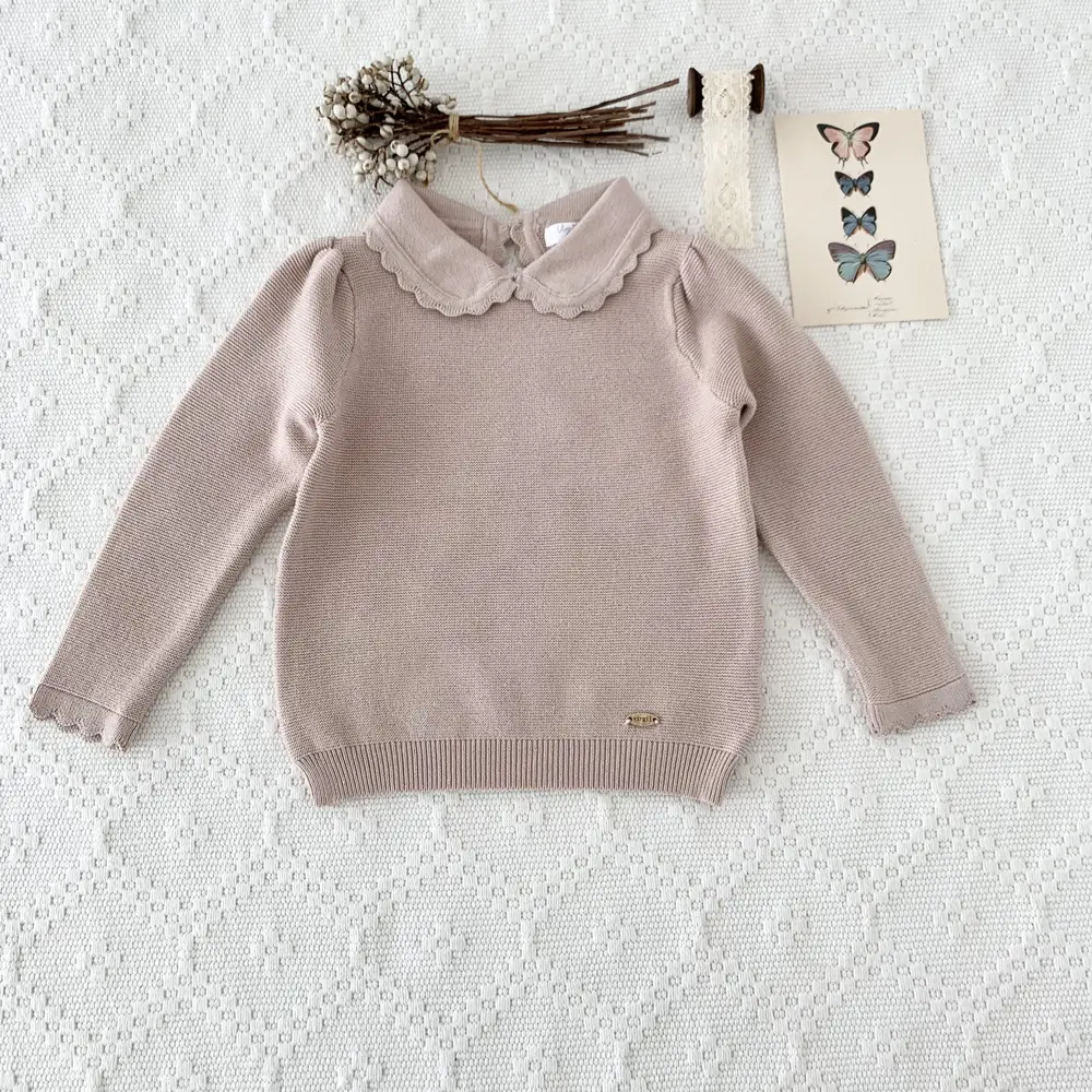 Virgil Kids Vintage Sweater Knit Jumper Pullover Lapel Bottoming Sweater For Baby Girls