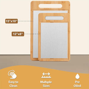 Tabla de cortar rectangular de bambú y acero inoxidable de 1.4 cm con asa para cocina - Product Image 4