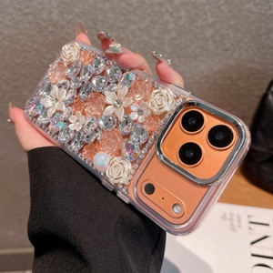 Luxury bling 3D crystal diamond rose flower mobile phone <b>case</b> for <b>iPhone</b> <b>11</b> 12 13 14 15 16 17 pro max scratch protect cover - Product Image 5