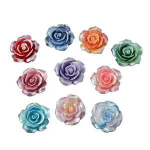 Popular wholesale 36mm*36mm macaron multicolor flat back resin rose accessories cartoon cute charms for making DIY