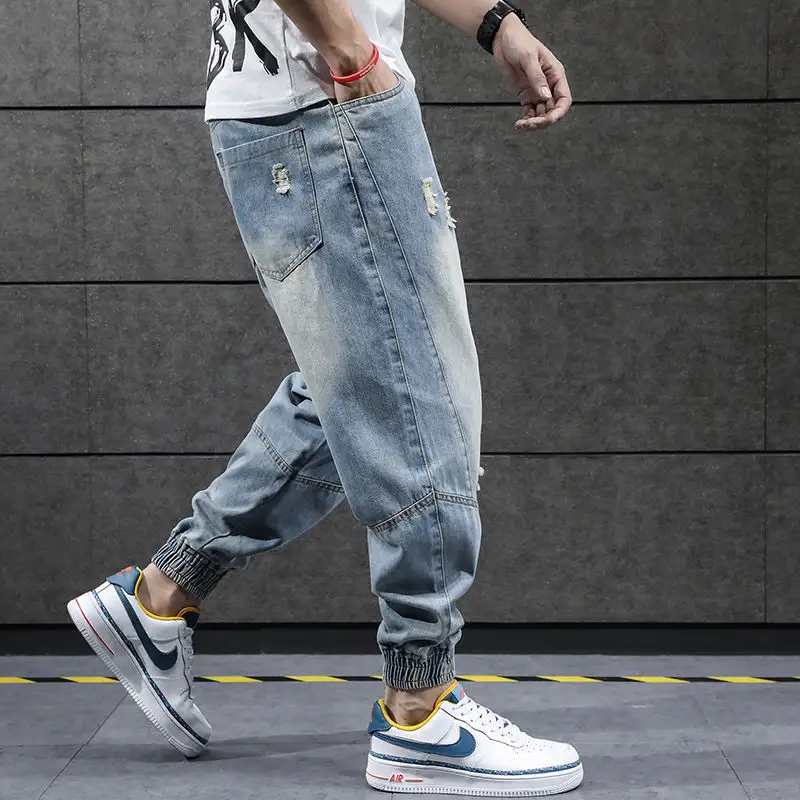 Fashion Hip Hop Harem Joggers Pants Trousers Men's Jeans Pockets Casual Cargo Denim Pants