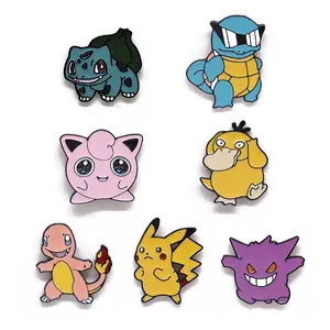 Cute Fun Pokemo Anime Character Pikachu Kirby Enamels Brooch Alloy Badge Cowboy Jacket Pin Jewelry Gift for Friends