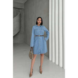 Robe chemise longue en jean boutonnée pour femme - Product Image 4