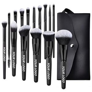 Ensemble de 15 <span class=keywords><strong>pinceaux</strong></span> de maquillage de haute qualité avec logo personnalisé, noirs, pour les <span class=keywords><strong>yeux</strong></span>, le visage et le fond de teint, outils de maquillage professionnels avec manche en bois - Product Image 1