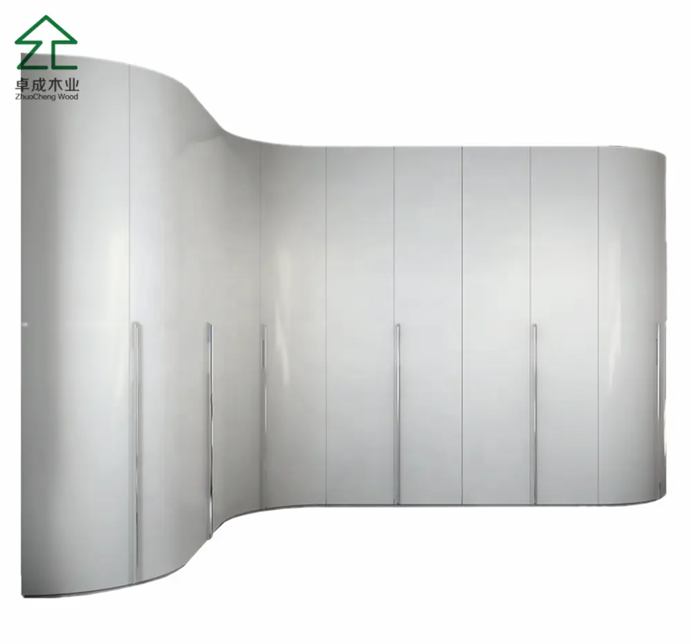 Armario moderno personalizado de fábrica con puertas con bisagras, armario de madera de alta calidad para dormitorio, con curvado