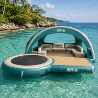 Dôme flottant gonflable pour lac extérieur, tente de soleil avec sièges rembourrés et tapis de trampoline en maille pour divertissement aquatique multi-personnes