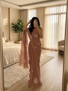 Reglance Traditional Handcrafted Cutdana Khatli Rangoli Crushed Material Mirror <b>Saree</b> Heavy Moti Border Pallu Butta Work Blouse - Product Image 3