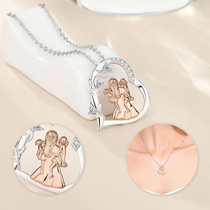 Argento Sterling 925 alta gioielli a forma di cuore collana madre figlia zircone placcato in oro rosa alla moda per il regalo della festa della mamma - Product Image 3
