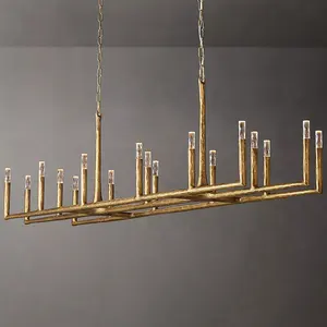 Nuovo restauro europeo in metallo corridoio hardware oro ottone lineare lampadario di illuminazione a sospensione per sala da pranzo interna