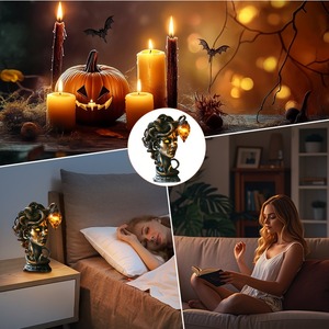 Statue de Buste de Méduse avec Lumières LED, Monstre Mythique, Ornement en Résine Gothique, Décoration et Accessoires Amusants pour Halloween - Product Image 5