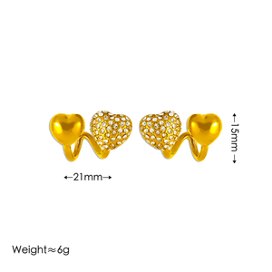 Pendientes de Acero Inoxidable 304 Chapados en Oro de 18K con Doble Corazón Incrustado con Diamantes Artificiales, Antialérgicos, para Mujer, Uso Diario y Fiestas - Product Image 4