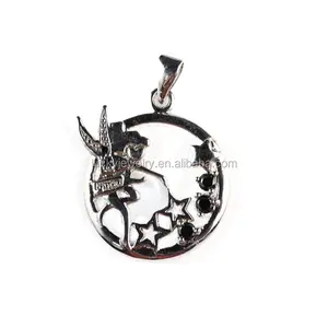 Wholesale cheap factory china fashion cute angel designs silver plated round pendant with CZ paved brass metal