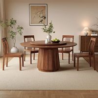 Nordamerikanisches Schwarznuss-Massivholz Esszimmer-Set, Luxuriöser Runder Esstisch mit Drehplatte für Hotel & Zuhause Restaurant