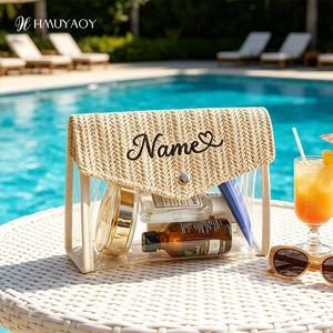 Bolsa <span class=keywords><strong>de</strong></span> Cosméticos Personalizada con Nombre en Letra Cursiva Bordada, Cierre <span class=keywords><strong>de</strong></span> Cremallera <span class=keywords><strong>de</strong></span> PVC Transparente, Asa Suave, Gran Capacidad, Ligera y Portátil - Product Image 1