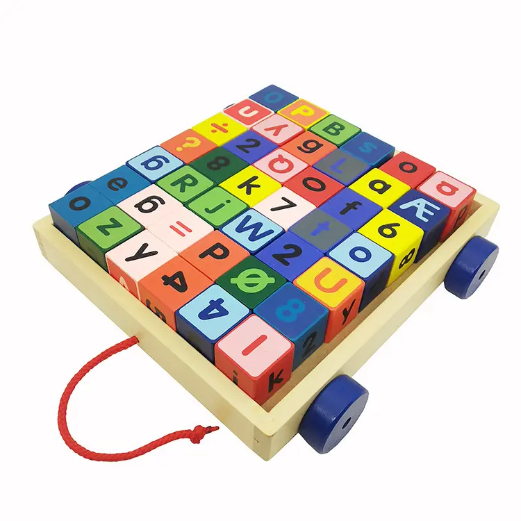 Çocuklar yapı mektuplar montessori ahşap alfabe blokları oyuncak çekme vagon kolay depolama ve hareket abc ahşap alfabe eğitim çocuk