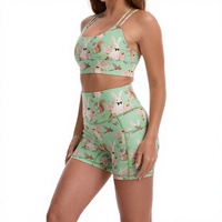 Ensemble de yoga 2 pièces pour femme : Soutien-gorge de sport à bretelles croisées et short imprimé taille haute – Tenue de sport avec option logo personnalisé