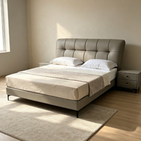 Lit moderne écologique en cuir véritable rembourré, cadre de lit en bois massif durable pour appartement et chambre d'hôtel