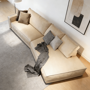 Sofá Modular Irregular de Cuero Genuino de Primera Calidad: Sofá de Cuero Vacuno de Lujo para Sala de Estar, Estilo Moderno <span class=keywords><strong>y</strong></span> Minimalista en Color Beige - Product Image 6