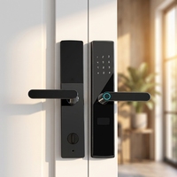 Cerradura de Puerta Inteligente Semiautomática con Manija, Desbloqueo por Huella Dactilar, Contraseña, Tarjeta RFID y Nube para Seguridad Digital en el Hogar