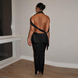 Robe de soirée maxi sans manches à fente plissée de couleur unie à découpes Viviblook C25DS453 pour femmes - Product Image 2