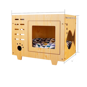 Juego de Casa de gato de dos pisos de madera clásica duradera con 2 cómodas alfombrillas para mascotas - Product Image 1
