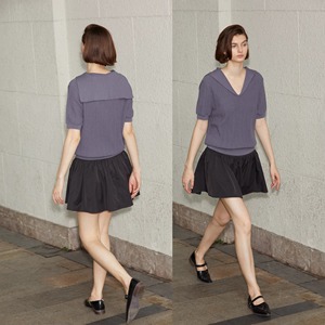 Logotipo personalizado OEM y ODM Verano de punto azul marino cuello suéter Cool Senior Sense Pullover Top tridimensional gancho flor camiseta - Product Image 5