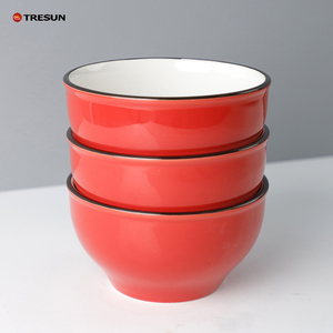 4.5 Inch 10 oz Small Glossy <strong>Red</strong> Blue <strong>Microwave</strong> &amp; Dishwasher Safe Ceramic Rice Bowl - Product Image 1