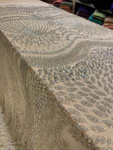 High End Crystal Beaded Embroidered <b>Fabric</b> with Floral Lace Pattern Designer Material for Gown Evening Dress Garment Textile - Product Image 3