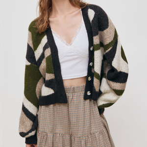 Suéter con Logotipo Personalizado OEM y ODM para Mujer, Diseño Jacquard, Prenda de Punto, Suéter de Algodón para Mujer, Cárdigan, Suéter para Chica - Product Image 1