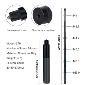 Camera thể thao phổ thông điện thoại di động Selfie Stick Camera hành động toàn cảnh vô hình có thể thu vào 1.2m 1.5M 3m cực mở rộng - Product Image 2