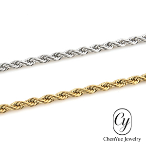 Vakuumfarbbeständige, farblose Gold-Edelstahl-Halskette mit gebratenen Teigzwirken und Kettengliedern - Product Image 5