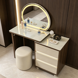 Coiffeuse moderne en bois avec miroir éclairé et tiroirs de rangement pour chambre à coucher - Product Image 5