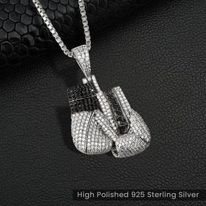 Iced Out <b>Boxing</b> <b>Gloves</b> <b>Pendant</b> With Black And White Rhinestones 925 Silver Rhodium Plated Hiphop Style Unisex <b>Pendant</b> Jewelry - Product Image 3