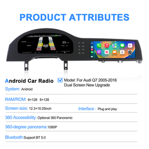 Navihua pour Audi Q7 2005-2016, mise à niveau de la voiture, double écran, <span class=keywords><strong>autoradio</strong></span> Android, navigation GPS, DSP, Carplay, stéréo <span class=keywords><strong>avec</strong></span> tableau de bord numérique - Product Image 6