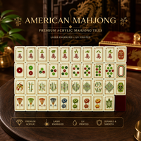 Set Mahjong Amerika 1.42 Inci Ubin Akrilik Mahoni Oriental Crane Dragon 160 PCS Lipat Laser Dua Lapis Portabel