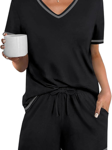 Women’s Casual V-Neck <b>Short</b> Sleeve Sleepwear <b>Top</b> <b>and</b> <b>Shorts</b> <b>Set</b> - Product Image 1