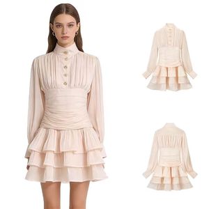Women's Spring New Arrival Stylish Elegant Stand Collar <b>Lantern</b> Sleeve Layered Short Dress - Product Image 1