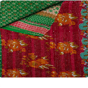Colcha de Retazos de Algodón Kantha Vintage Hecha a Mano por Proveedor Oro para Decoración del Hogar - Product Image 1