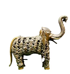 真鍮手芸dhokraアート象動物の彫像置物
