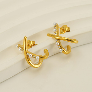 Zogxin Gold Plated Pearl Stud Earrings Geometric Design For Women Party Fashion Jewelry - Product Image 4