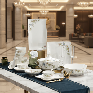 High Translucency Smooth Finish Luxury Bone China Coupe Plant Ceramic <b>Dinnerware</b> Sets Eco-Friendly Microwave Safe Dishwasher - Product Image 1