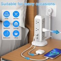 Multiprise verticale Worldplug avec protection contre les surtensions, multiprise de bureau, rallonge électrique, 11 prises