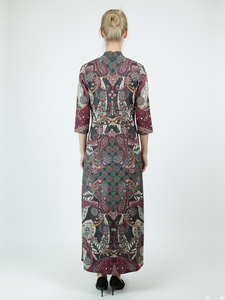 Gaun Maxi Malam Bergaya Vintage dengan Motif Paisley, Kerah Notch, dan Lengan 3/4 Gaya Kasual - Product Image 3