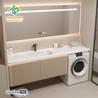 Ensemble de meubles de salle de bain en bois massif style ferme moderne OEM avec évier en cuivre, armoire murale, miroir et robinet pour chambre et salle à manger