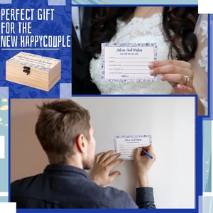 Coffret en bois pour Monsieur et Madame, 60 cartes d'avis de mariage avec stylo de signature, motif floral bleu, décoration pour livre d'or de mariage ou de fête prénuptiale - Product Image 3