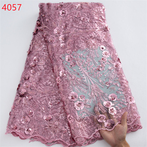 4057 precio al por mayor tela de encaje africano de lujo con cuentas y diseños de perlas Aso Oke para ropa de fiesta de mujeres nigerianas - Product Image 4