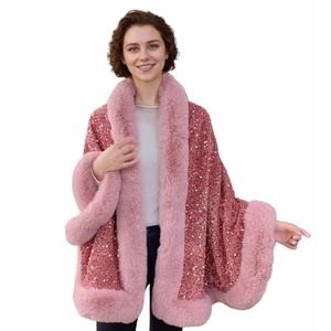 Capa de piel sintética brillante con lentejuelas para mujer, abrigo cálido sin mangas con frente abierto y efecto esponjoso para fiestas nocturnas en climas fríos - Product Image 5