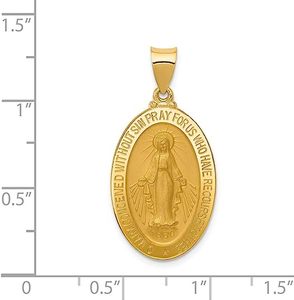 Collier pendentif ovale de <span class=keywords><strong>la</strong></span> vierge marie, or jaune et blanc poli, 1 pièce, 14k, pendentif de médaille, vierge marie - Product Image 2